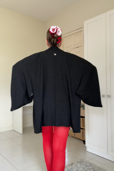 Silk Vintage Hahori Винтажное хаори из шелка в черном цвете с фактурным рисунком