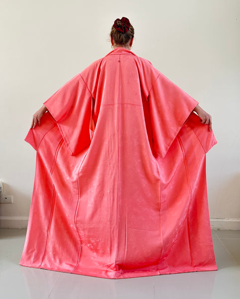 Silk Vintage Kimono (crepe de chine), Винтажное кимоно из шелка (крепдешин) в розовом цвете
