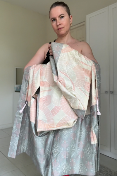 Silk Vintage Hahori Винтажное хаори из шелка в серо-розовом цвете