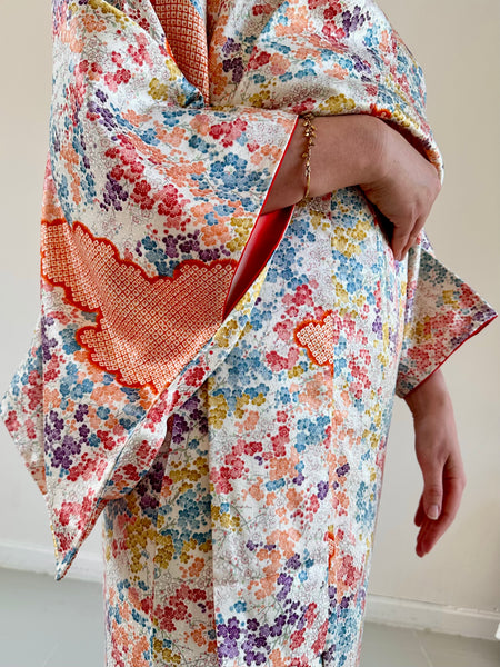 Silk Vintage Kimono (crepe de chine), Винтажное кимоно из шелка (крепдешин) "весенние облака"