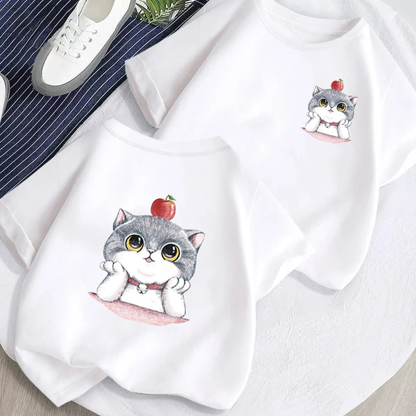 Fashion T-Shirt to Kids Pure Cotton Cartoon Anime Printed Funny Cat Детская футболка из чистого хлопка с мультяшным принтом "Забавные котики"