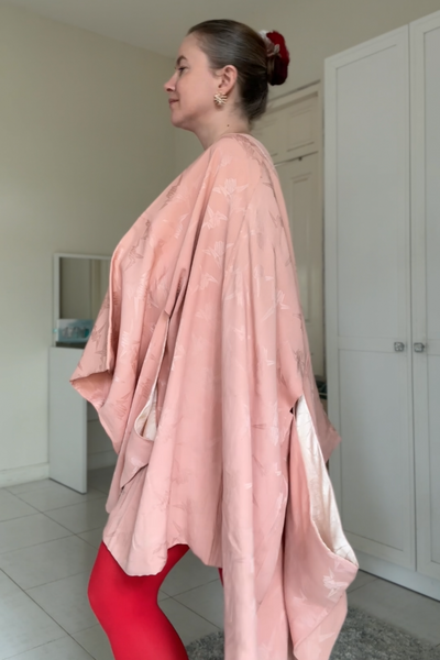 Silk Vintage Hahori Винтажное хаори из шелка с набивным рисунком бумажные журавлики