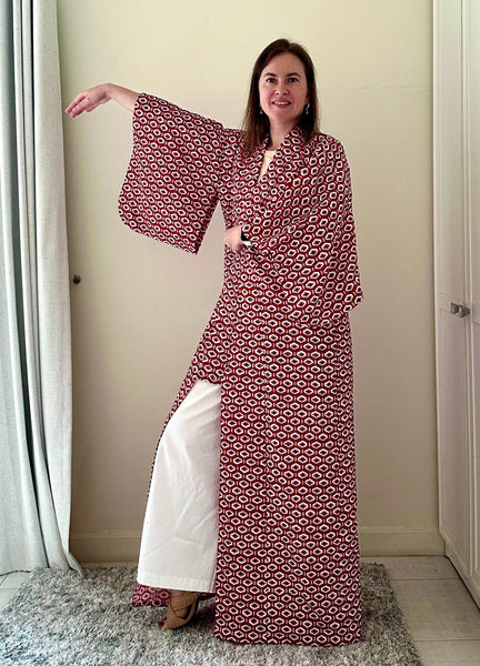 Silk Vintage Kimono Винтажное кимоно из хлопка в алом цвете с традиционным рисунком