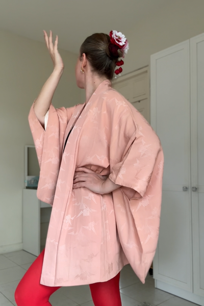 Silk Vintage Hahori Винтажное хаори из шелка с набивным рисунком бумажные журавлики