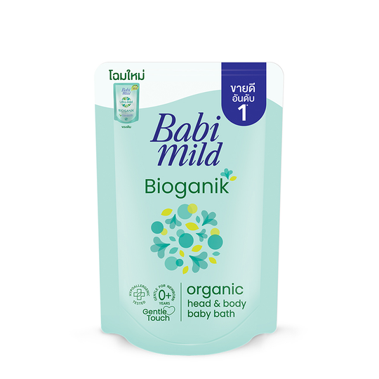 Babi Mild Ultra Mild Bioganik Head & Body Baby Bath Refill 350 ml., Ультрамягкое очищающее средство с биоорганической формулой для купания детей с головы до пят 350 мл.