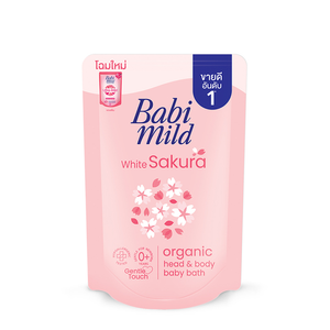 Babi Mild Ultra Mild White Sakura Head & Body Baby Bath Refill 350 ml., Ультрамягкое очищающее средство "Белая сакура" для купания детей с головы до пят 350 мл.