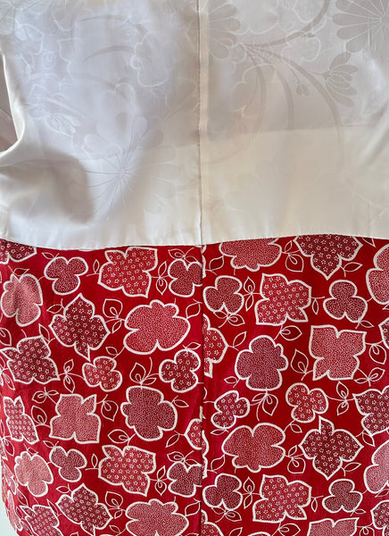 Silk Vintage Hahori Винтажное хаори из шелка в алом цвете с набивным цветочным рисунком