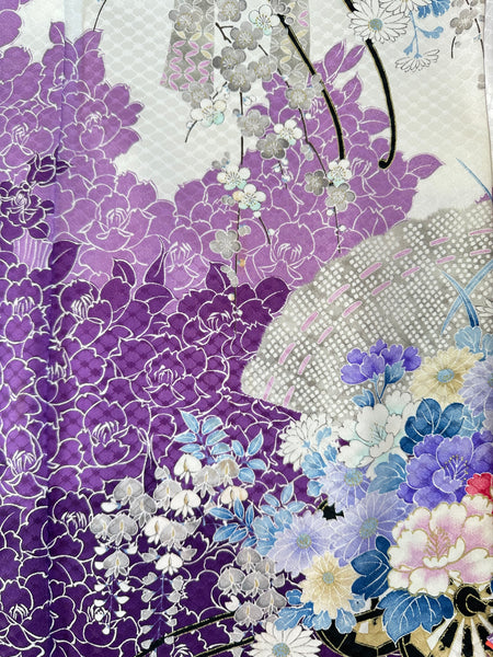 Silk Vintage Kimono (crepe de chine), Винтажное кимоно из шелка (крепдешин) "Сиренивый туман"