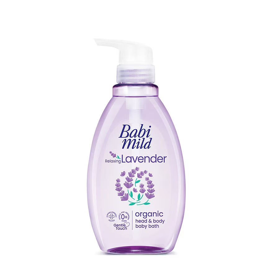 Babi Mild Organic Head Body Baby Bath Relaxing Lavender 380 ml., Ультрамягкое очищающее средство "Расслабляющая лаванда" для купания детей с головы до пят 380 мл.