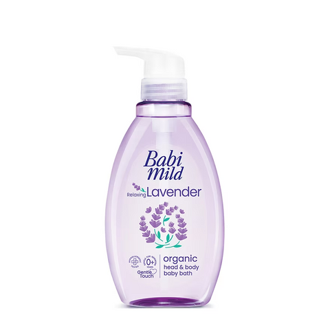 Babi Mild Organic Head Body Baby Bath Relaxing Lavender 380 ml., Ультрамягкое очищающее средство "Расслабляющая лаванда" для купания детей с головы до пят 380 мл.
