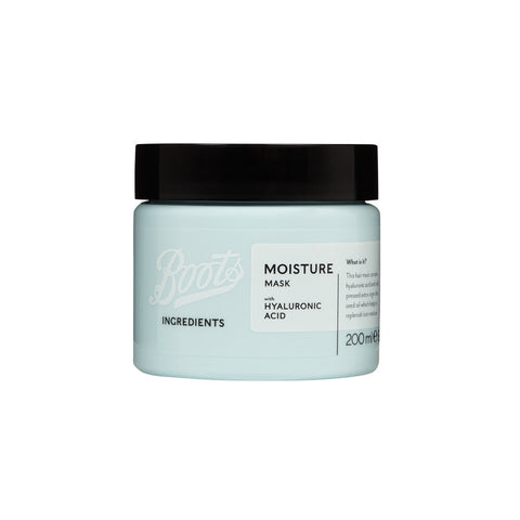 Boots Ingredients Hair Moisture Mask With Hyaluronic Acid 200 ml., Увлажняющая маска для волос с гиалуроновой кислотой 200 мл.