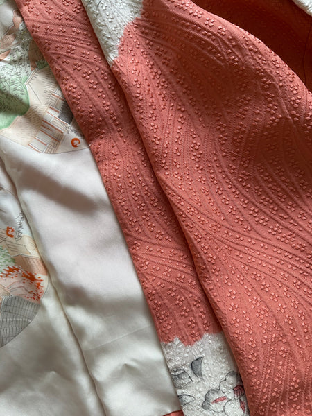 Silk Vintage Hahori Винтажное хаори из крепдышина фактурная ткань в персиковом цвете