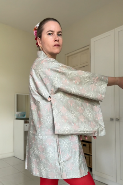 Silk Vintage Hahori Винтажное хаори из шелка в серо-розовом цвете