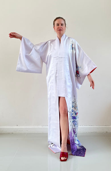 Silk Vintage Kimono (crepe de chine), Винтажное кимоно из шелка (крепдешин) "Сиренивый туман"