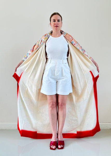 Silk Vintage Kimono (crepe de chine), Винтажное кимоно из шелка (крепдешин) "весенние облака"