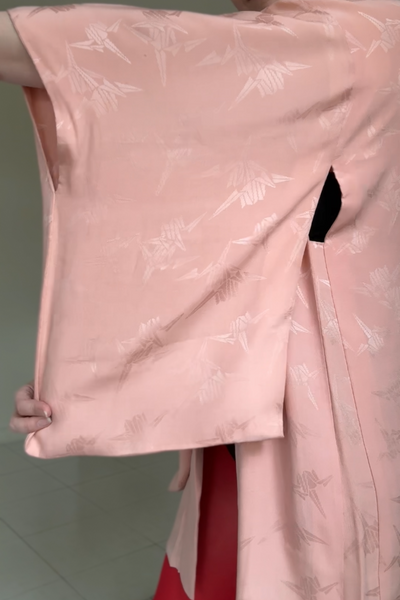Silk Vintage Hahori Винтажное хаори из шелка с набивным рисунком бумажные журавлики