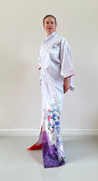 Silk Vintage Kimono (crepe de chine), Винтажное кимоно из шелка (крепдешин) "Сиренивый туман"