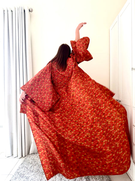 Silk Vintage Kimono Винтажное кимоно из хлопка в темно-оранжевом цвете с традиционным рисунком