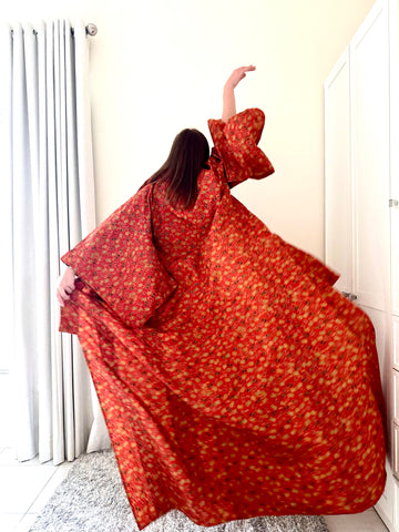 Silk Vintage Kimono Винтажное кимоно из хлопка в темно-оранжевом цвете с традиционным рисунком