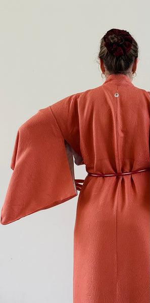 Silk Vintage Kimono (crepe de chine), Винтажное кимоно из шелка (крепдешин) в терракотовом цвете