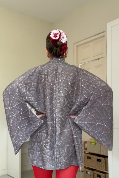 Silk Vintage Hahori Винтажное хаори из крепдышина в серо-лиловом цвете "созвездия"