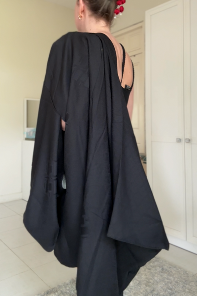 Silk Vintage Hahori Винтажное хаори из крепдышина в черном цвете с фактурным рисунком