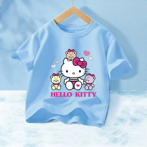 Fashion T-Shirt to Kids Pure Cotton Cartoon Anime Printed Hello Kitty Детская футболка из чистого хлопка с мультяшным принтом "Hello Kitty"