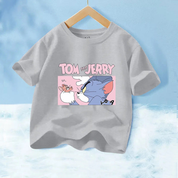 Fashion T-Shirt to Kids Pure Cotton Cartoon Anime Printed Tom and Jerry Детская футболка из чистого хлопка с мультяшным принтом "Том и Джерри"