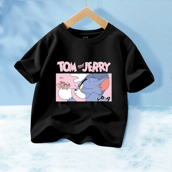 Fashion T-Shirt to Kids Pure Cotton Cartoon Anime Printed Tom and Jerry Детская футболка из чистого хлопка с мультяшным принтом "Том и Джерри"