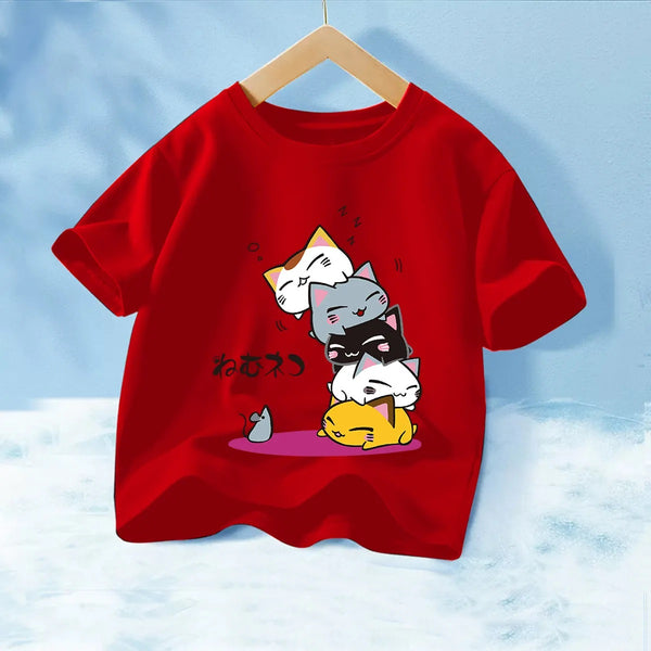 Fashion T-Shirt to Kids Pure Cotton Cartoon Anime Printed Cute Cats Детская футболка из чистого хлопка с мультяшным принтом "Милые котики"