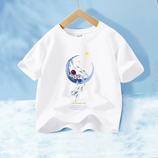 Fashion T-Shirt to Kids Pure Cotton Cartoon Anime Printed Space Детская футболка из чистого хлопка с мультяшным принтом "Космос"