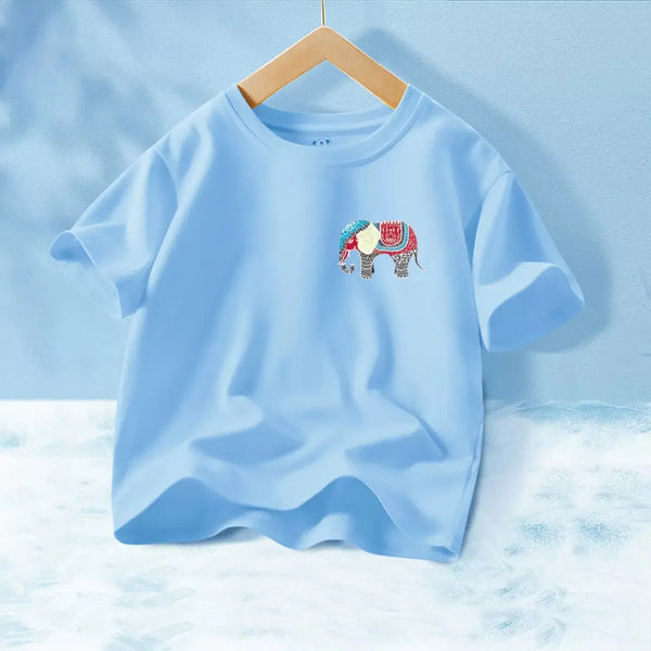 Fashion T-Shirt to Kids Pure Cotton Cartoon Anime Printed Thai Elephant Детская футболка из чистого хлопка с принтом "Тайский слон"