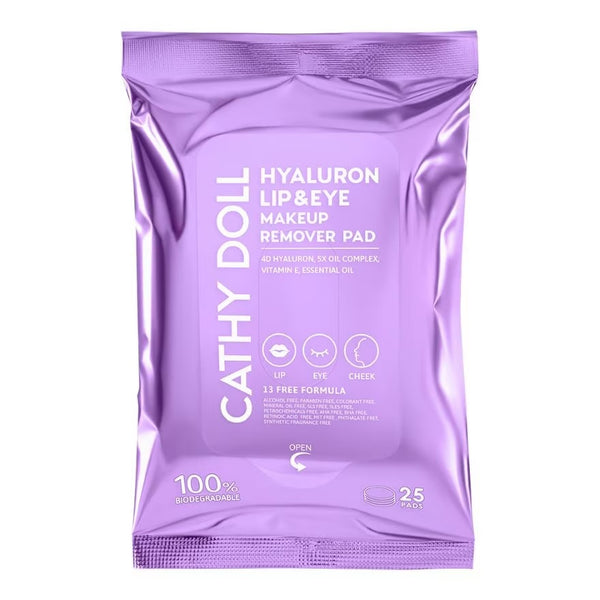 Karmart Cathy Doll Hyaluron Lip and Eye Makeup Remover Pad 25 Pads., Ультрамягкие очищающие диски для удаления макияжа с глаз и губ 25 шт.