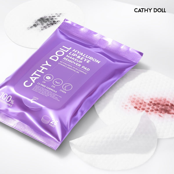 Karmart Cathy Doll Hyaluron Lip and Eye Makeup Remover Pad 25 Pads., Ультрамягкие очищающие диски для удаления макияжа с глаз и губ 25 шт.