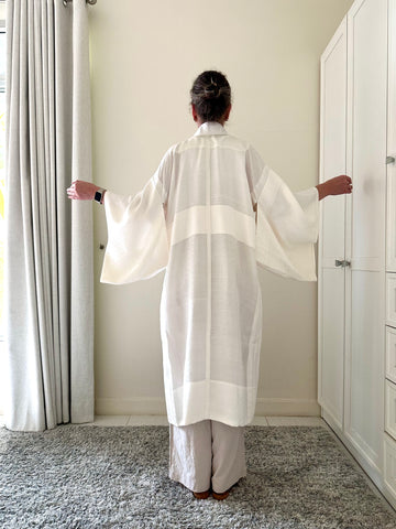 Silk Vintage Kimono Винтажное кимоно средней длины тонкое без подкладки с хлопковым воротником (нательное)