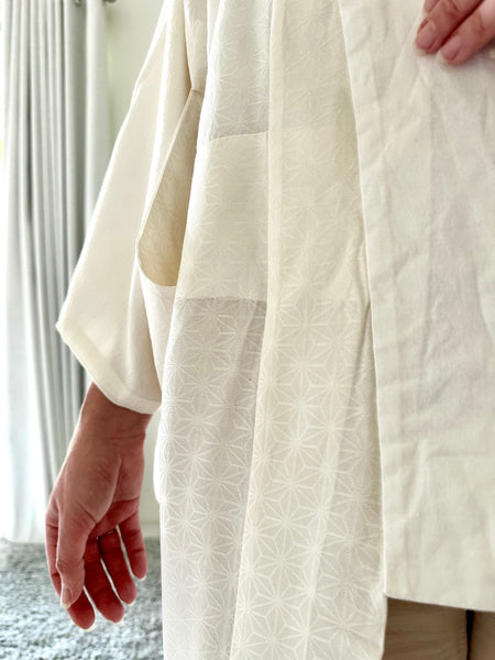 Silk Vintage Kimono Винтажное кимоно средней длины тонкое без подкладки с хлопковым воротником (нательное)