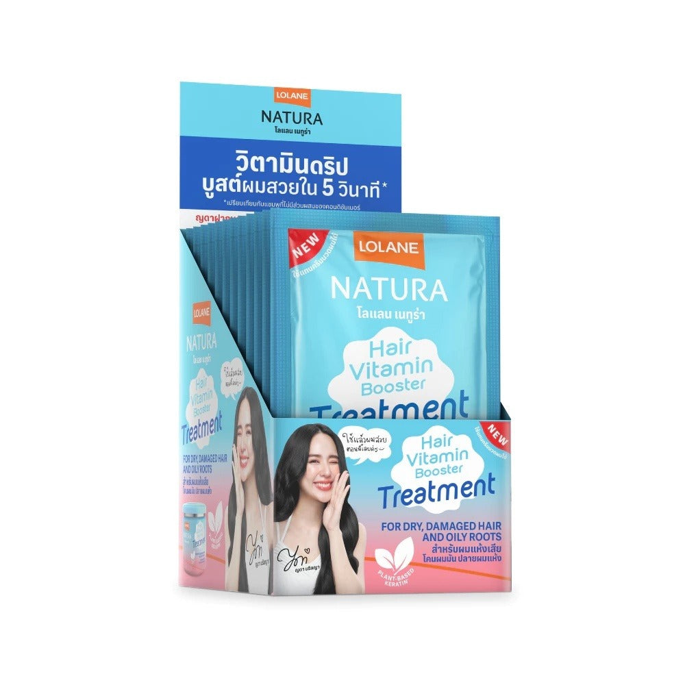 LOLANE Natura Hair Vitamin Booster Treatment For Dry Damaged Hair and Oily Roots 12 pcs*25 g., Маска-бустер с витаминами и кератином для сухих, поврежденных волос и жирных корней 12 саше*25 гр.