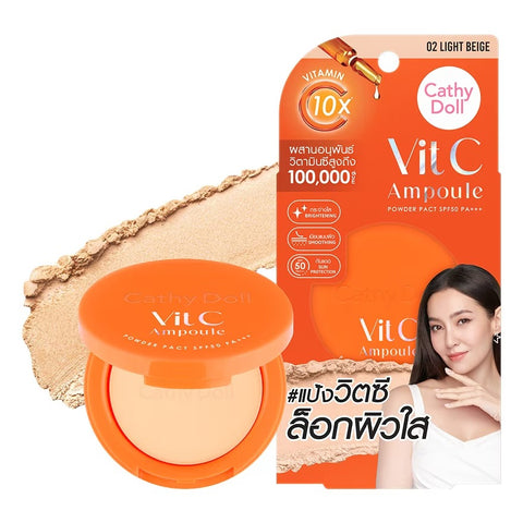 Karmart Cathy Doll Vit C Ampoule Powder Pact SPF50 PA+++ 6 g. 02 Light Beige, Компактная пудра SPF50 PA+++ с витамином С 02 светло-бежевый оттенок 6 гр.