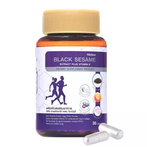 Mistine Black Sesame extract plus vitamin D Dietary Supplement Product 30 caps., Пищевая добавка с экстрактом черного кунжута и витамином D 30 капсул.