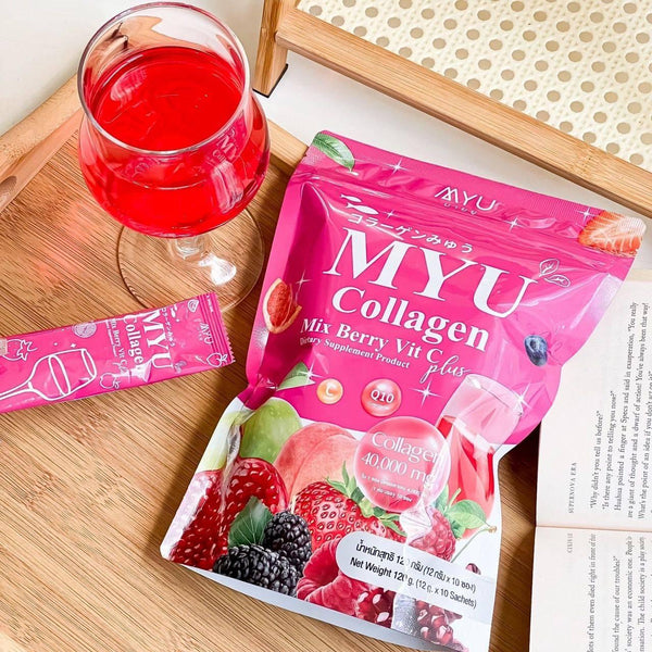 MYU Collagen Mix Berry Vit C Plus 12 g.*10 sachets Dietary Supplement Product, Питьевой коллаген с комплексом ягодных экстрактов 12 гр.*10 пакетиков.