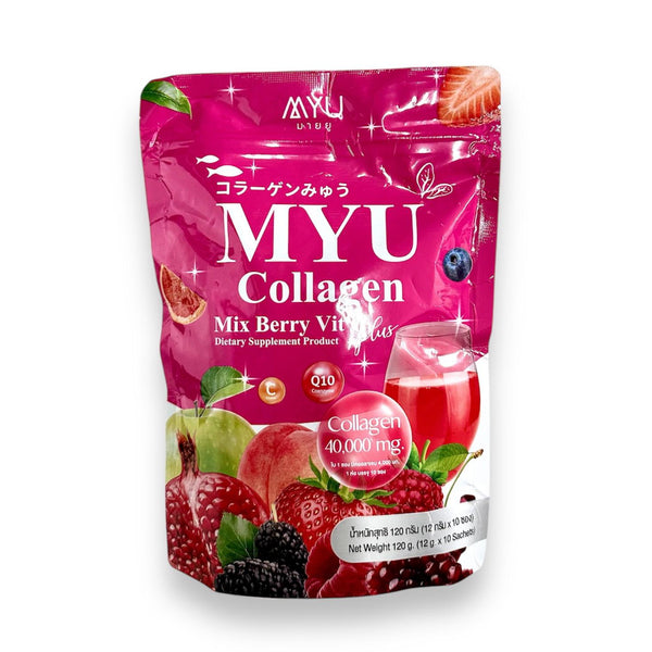 MYU Collagen Mix Berry Vit C Plus 12 g.*10 sachets Dietary Supplement Product, Питьевой коллаген с комплексом ягодных экстрактов 12 гр.*10 пакетиков.
