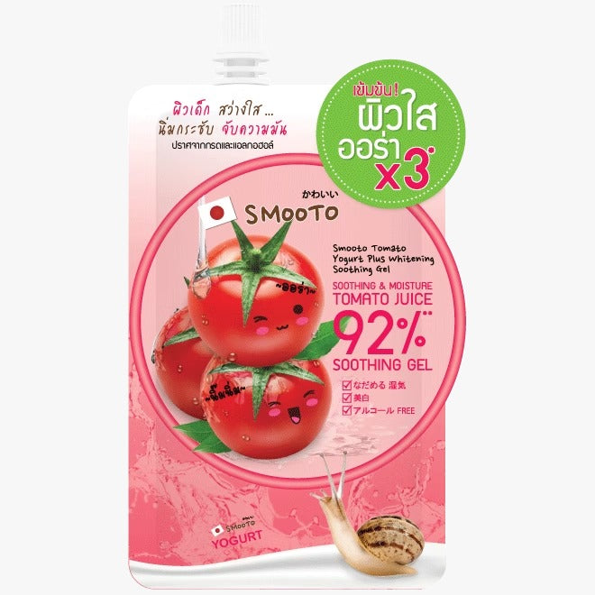 Smooto Tomato Yogurt Plus Whitening Soothing Gel 50 g., Осветляющий и смягчающий гель для лица с экстрактом томатов, болгарским йогуртом, коллагеном и глутатионом 50 гр.