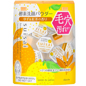 Kanebo Suisai Yuzu Tea Beauty Clear Powder Wash 12.8 g.*32 pcs., Энзимная пудра для умывания с освежающим ароматом юзу и черного чая для сияния кожи 12,8 гр.*32 шт.
