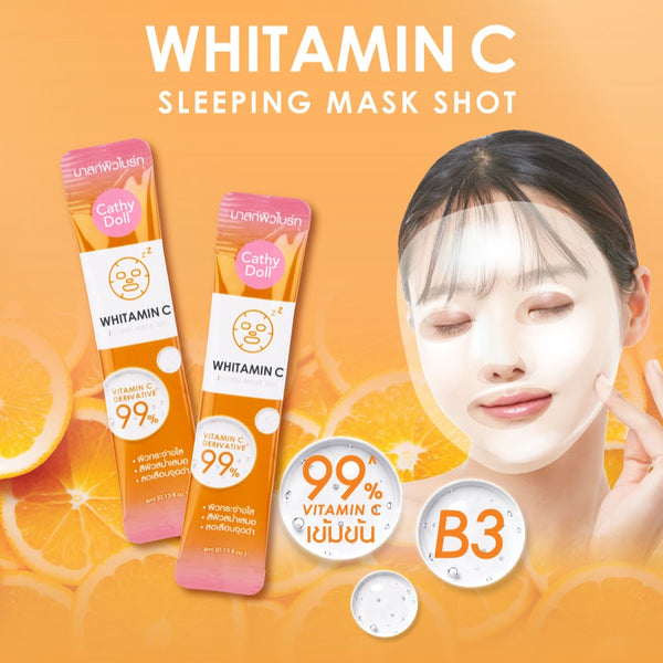 Karmart Cathy Doll Whitamin C Sleeping Mask Shot 4 ml.*12 pcs., Ночная маска с витамином С для сияющей кожи лица 4 мл.*12 пак.