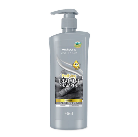 Watsons Treatment Shampoo Charcoal for Oily Hair Scalp 400 ml., Лечебный шампунь с древесным углем для жирных волос и кожи головы 400 мл.