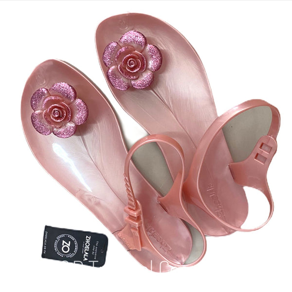 ZHOELALA FLOWER women's sandals, Сандалии женские "Цветок" Розовые с блестками ZL-CF16