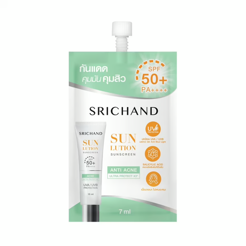 Srichand Sun Lution Sunscreen Anti Acne Cream SPF 50+ PA++++ 7 ml., Крем для лица от акне с защитой от солнца SPF 50+ PA++++ 7 мл.