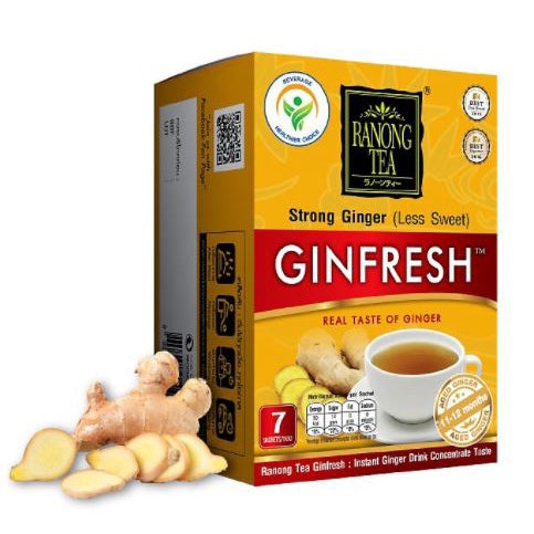 Ranong Tea Ginfresh Instant Strong Ginger Less Sweet (14 sachets) 70 g., Имбирный чай насыщенный с небольшим содержанием сахара (14 пакетиков) 70 гр.
