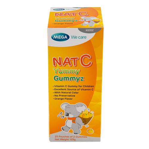 MEGA We Care Nat C Yummy Gummyz 125 g., Жевательный мармелад с витамином С и апельсиновым вкусом 125 гр.