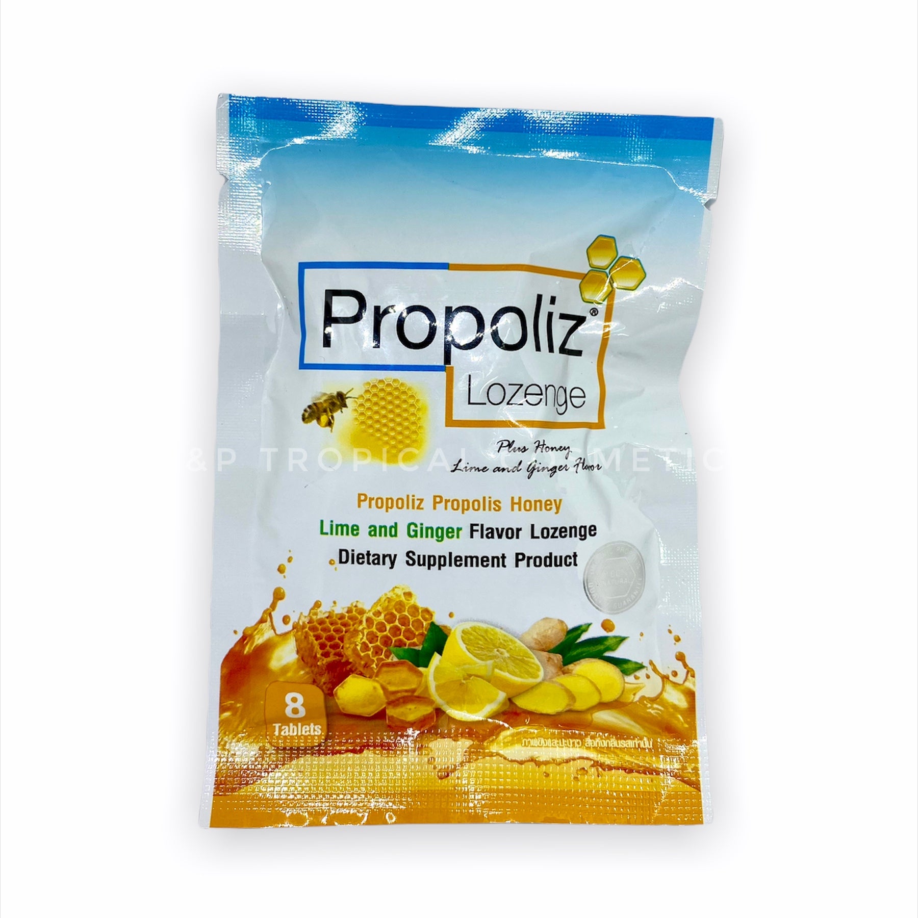 T.Man Pharma Propoliz Lozenge Honey Lime and Ginger 8 Tablets, Леденцы с прополисом, медом, имбирем и лаймом 8 шт.
